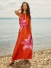 Floral Placement Halter Neck Satin Maxi Dress sold by Suzy Shier