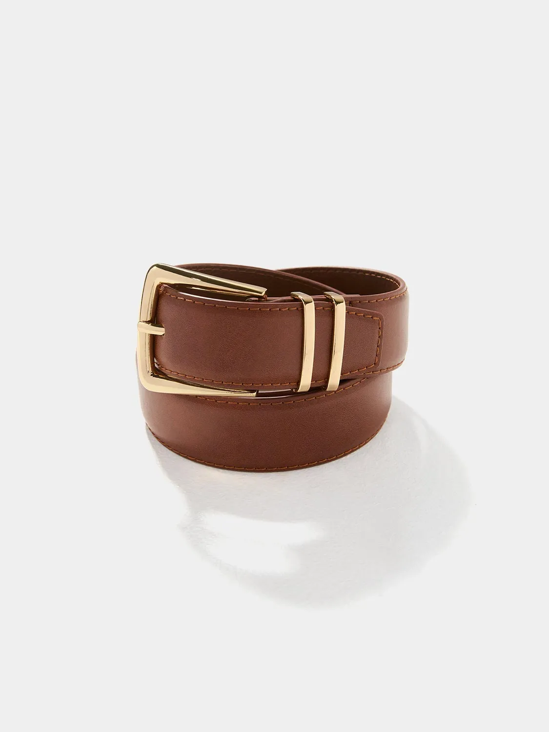 Gold Buckle Faux Leather Belt sold by Suzy Shier