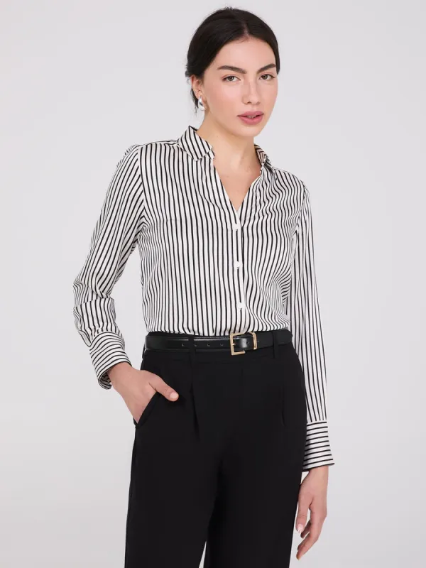 Striped Satin Notch Collar Blouse sold by Suzy Shier