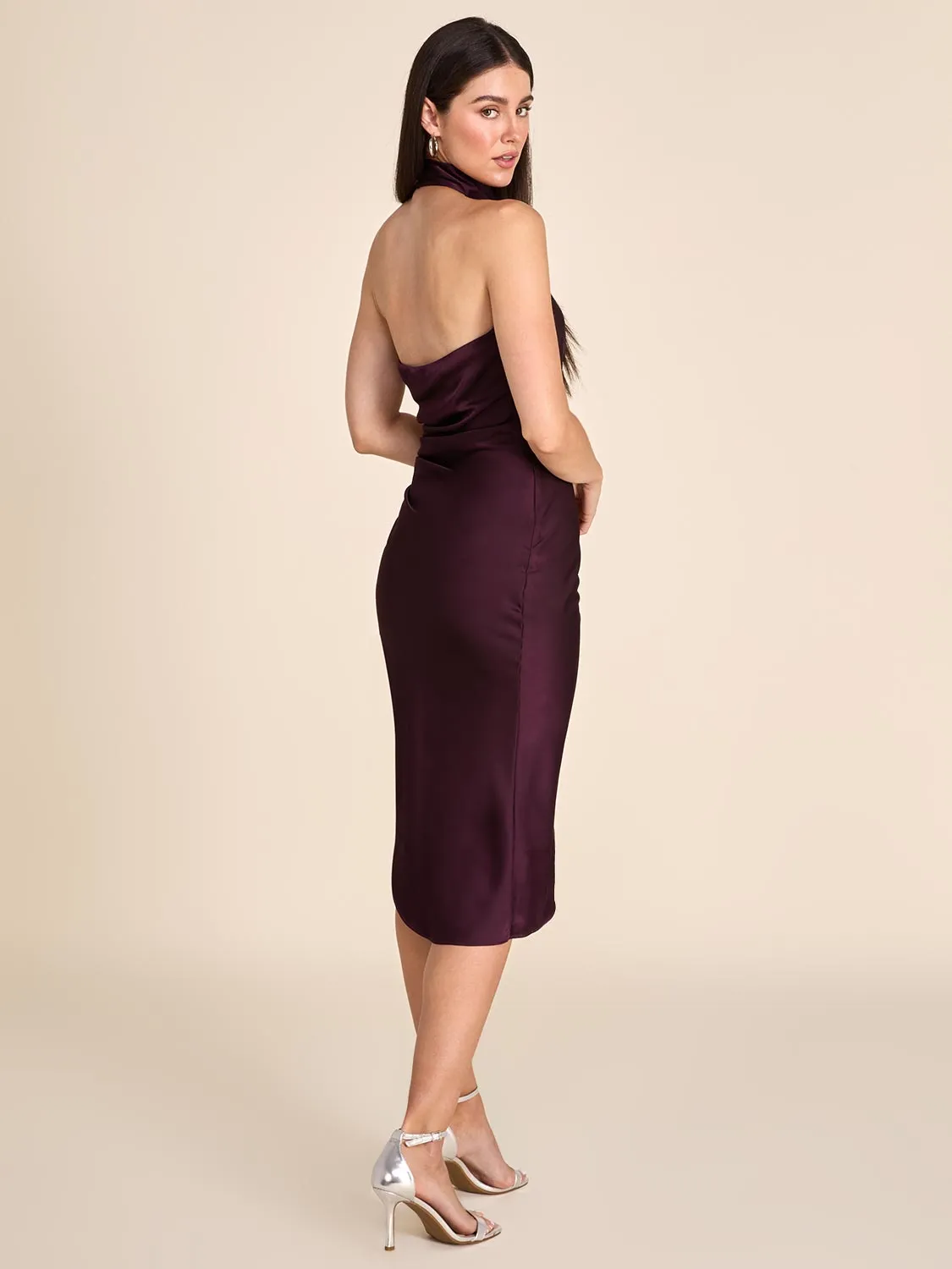 Draped Halter Neck Satin Midi Dress sold by Suzy Shier product image thumbnail 4