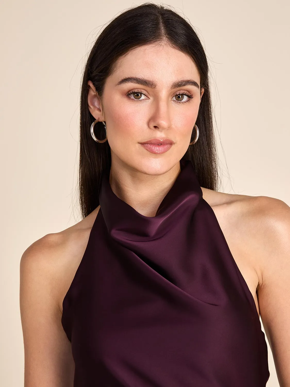 Draped Halter Neck Satin Midi Dress sold by Suzy Shier product image thumbnail 3