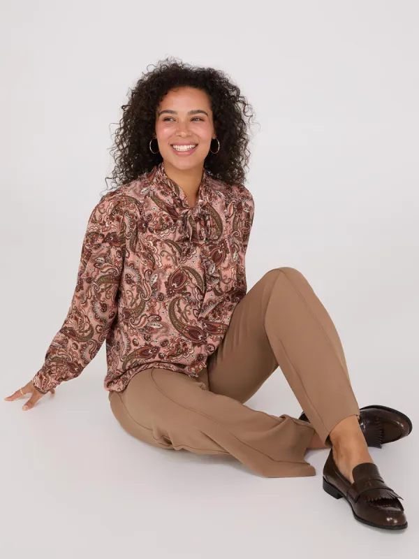 Paisley Print Button-Front Bow Blouse sold by Suzy Shier