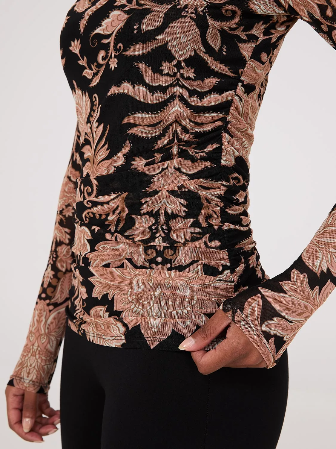 Abstract Print Mock Neck Mesh Top sold by Suzy Shier product image thumbnail 4