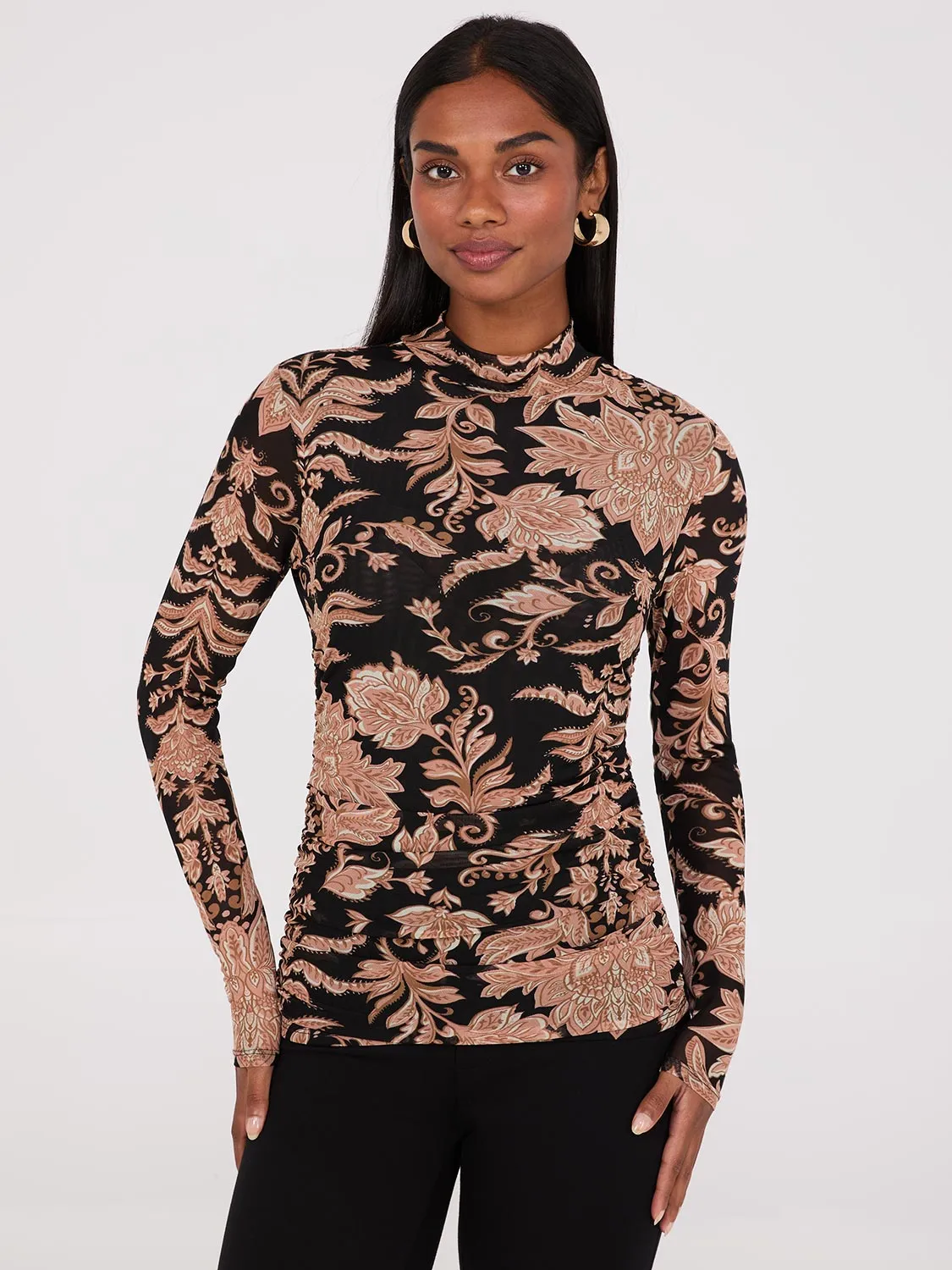 Abstract Print Mock Neck Mesh Top sold by Suzy Shier product image thumbnail 2
