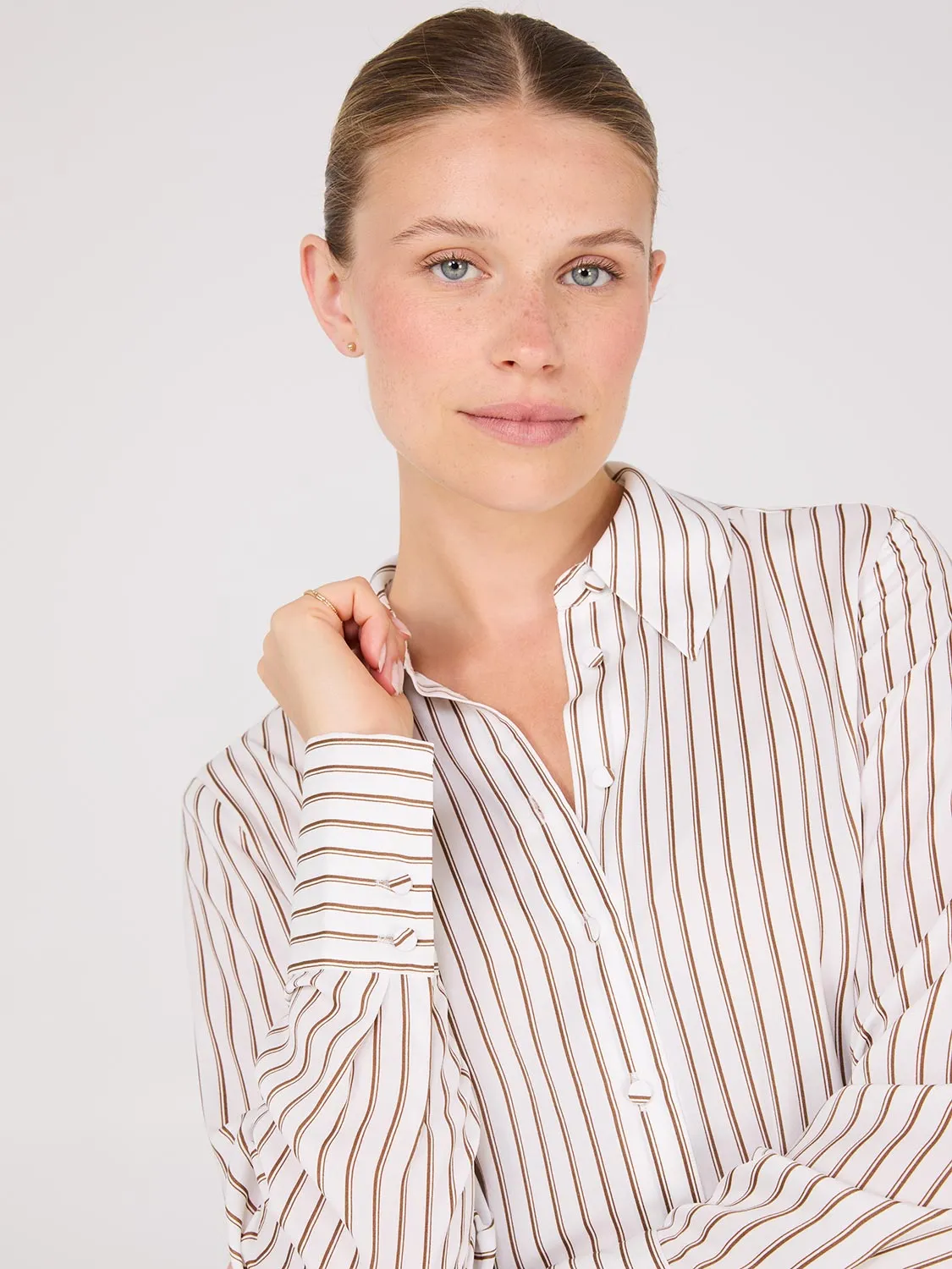 Satin Striped Button-Front Blouse sold by Suzy Shier product image thumbnail 2