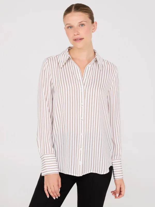 Satin Striped Button-Front Blouse sold by Suzy Shier