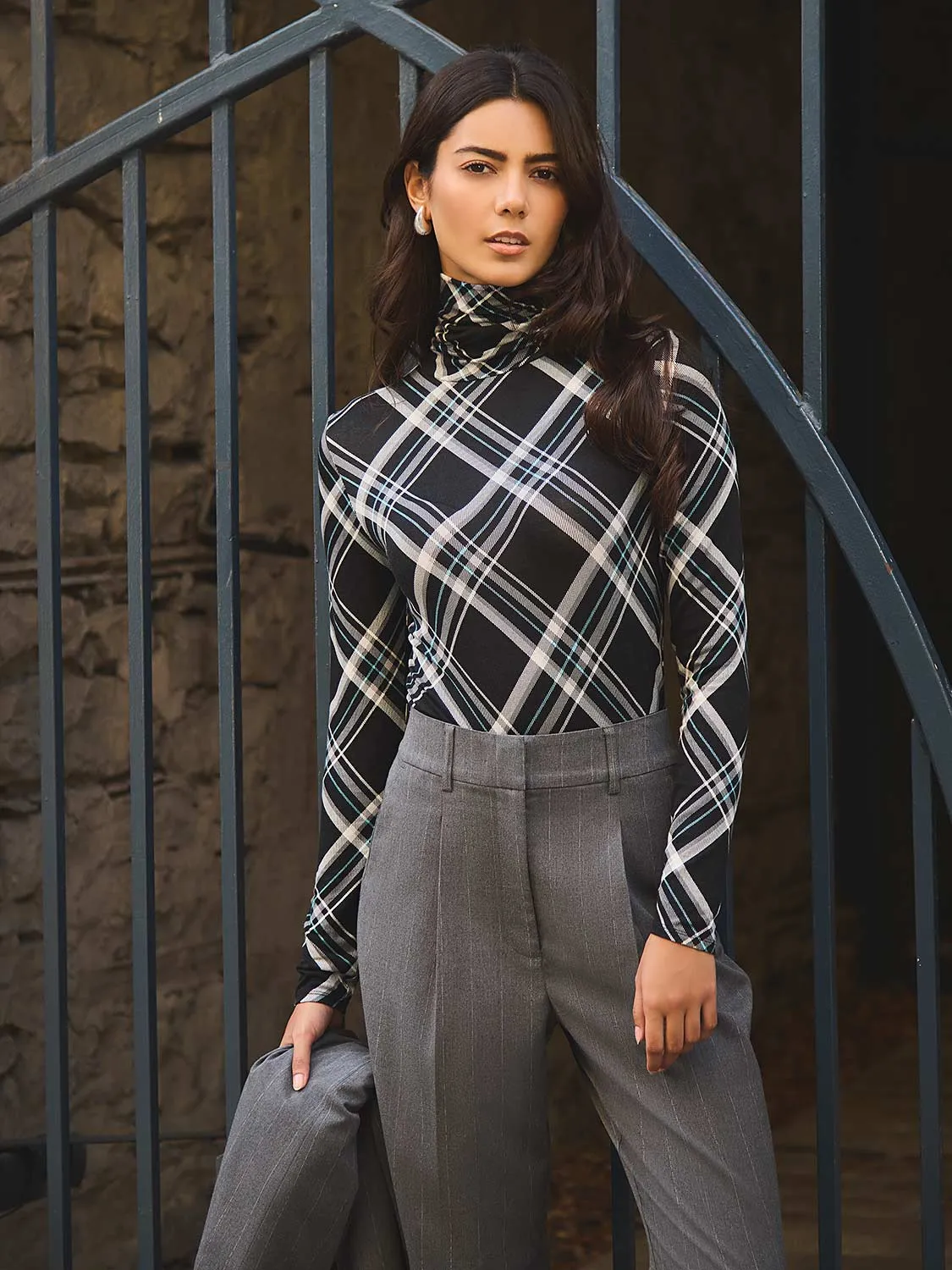Plaid Long Sleeve Turtleneck Top sold by Suzy Shier