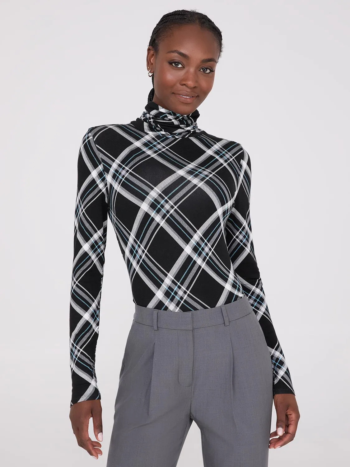 Plaid Long Sleeve Turtleneck Top sold by Suzy Shier product image thumbnail 2