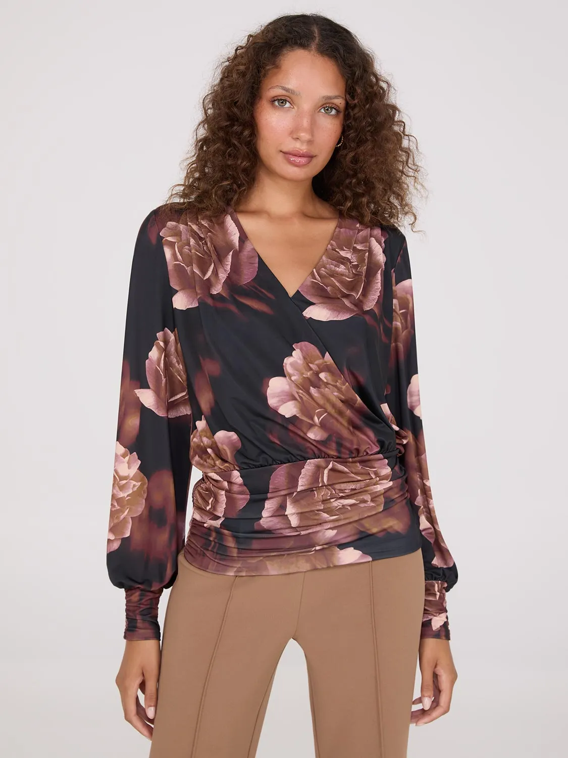Printed Crossover Top With Ruched Details sold by Suzy Shier product image thumbnail 2