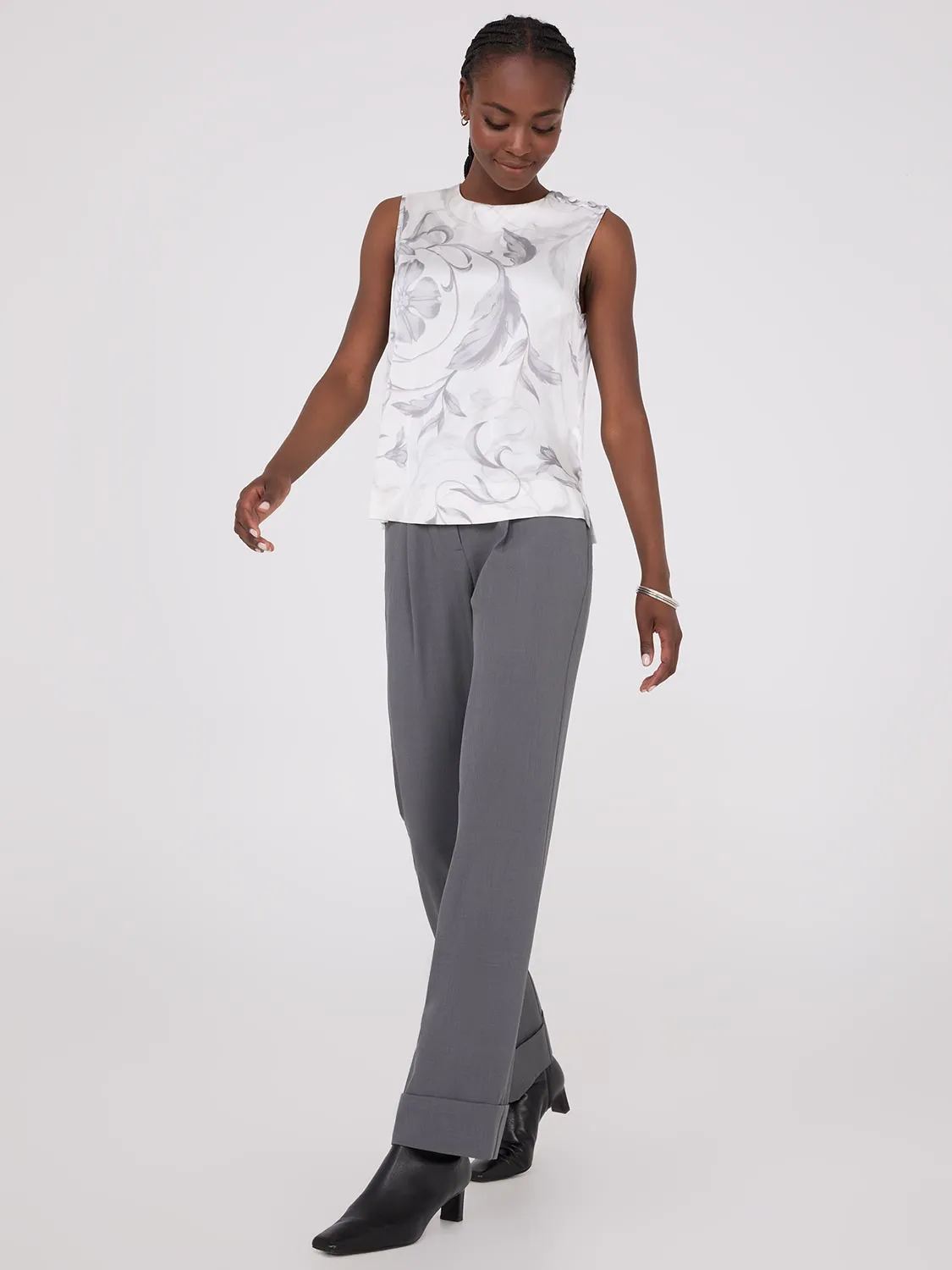 Sleeveless Floral Print Satin Top With Button Details sold by Suzy Shier product image thumbnail 3