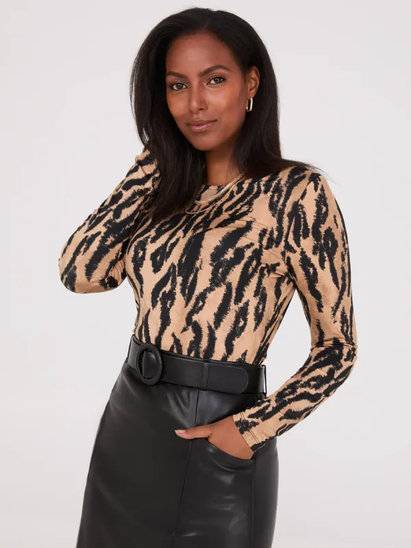 Printed Long Sleeve Jersey Top sold by Suzy Shier