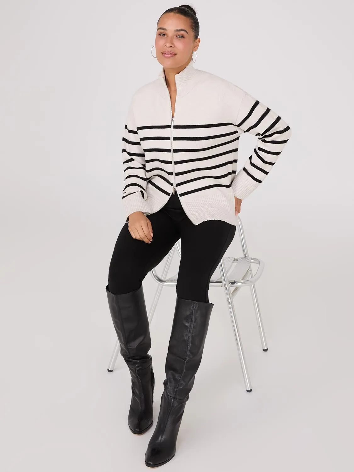 Striped Zip-Front Sweater sold by Suzy Shier