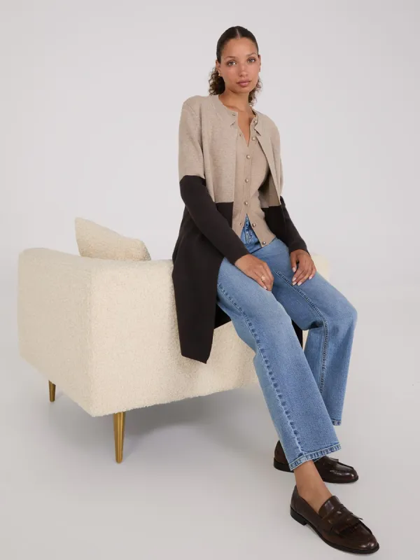 Colour Block Notch Collar Duster sold by Suzy Shier