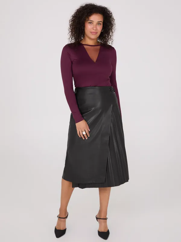 Faux Leather Wrap Midi Skirt sold by Suzy Shier