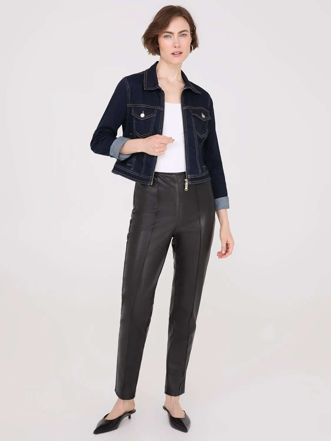 Faux Leather Front Pintuck Pants sold by Suzy Shier