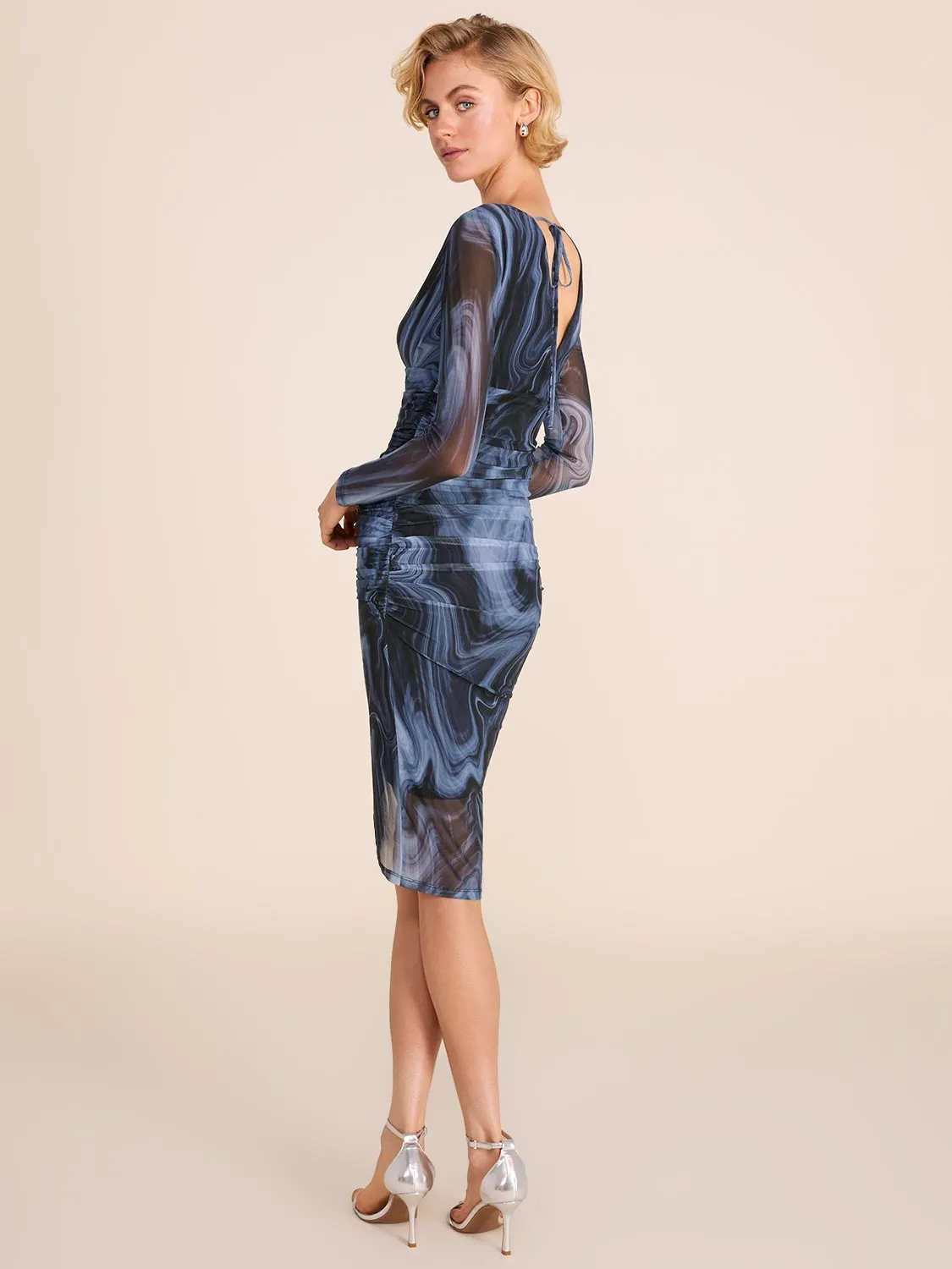 Abstract Print V-Neck Fitted Mesh Knee Length Dress sold by Suzy Shier product image thumbnail 2