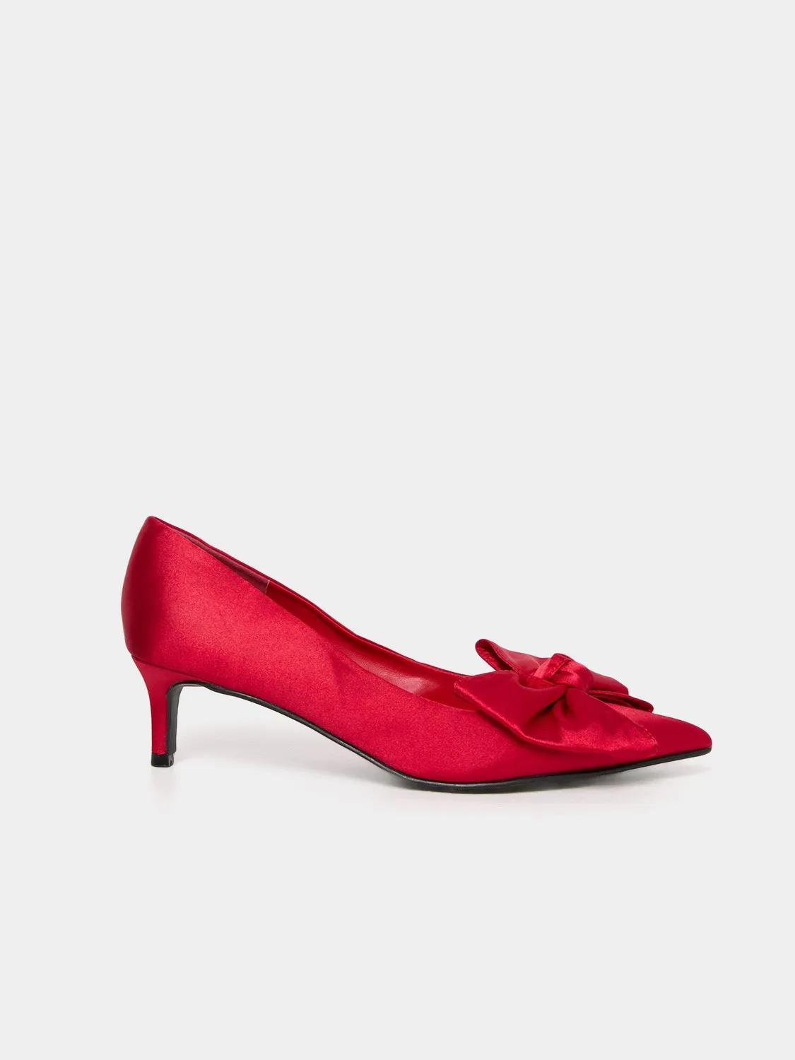 Pointed Toe Satin Kitten Heel With Bow sold by Suzy Shier