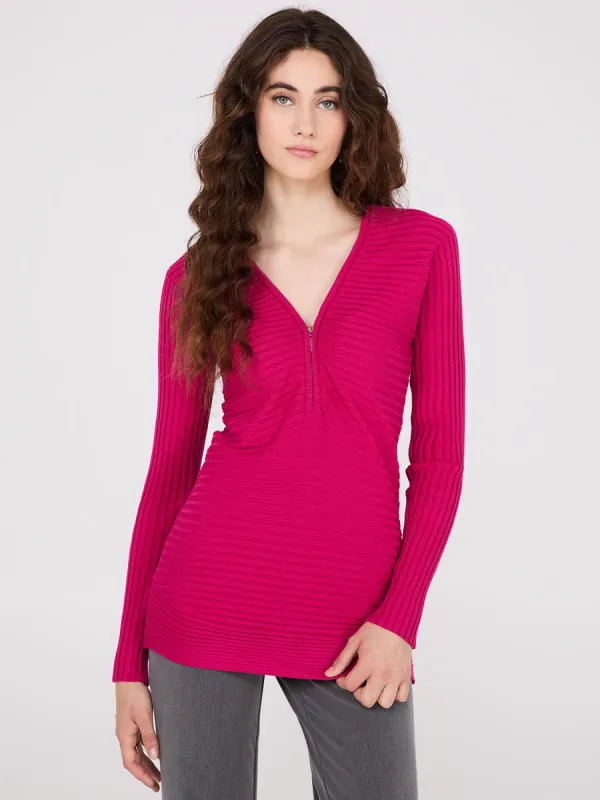 Zipper V-Neck Sweater sold by Suzy Shier