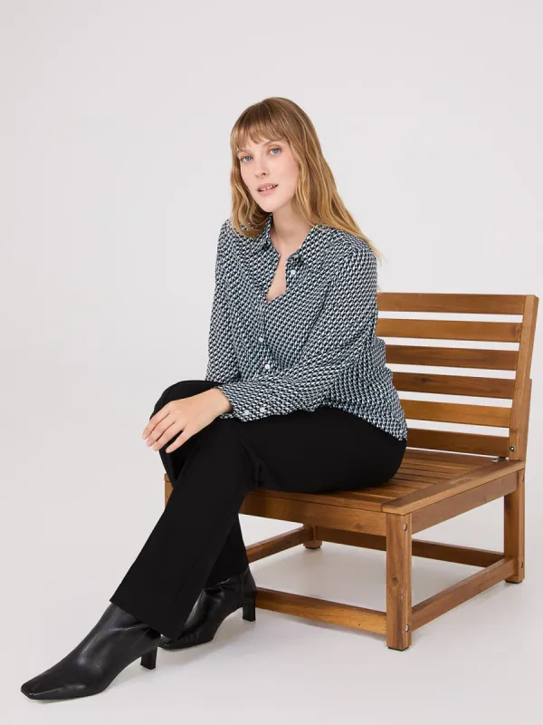 Geo Print Crepe Chiffon Button-Front Blouse sold by Suzy Shier