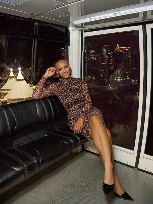 Animal Print Mock Neck Mesh Dress sold by Suzy Shier