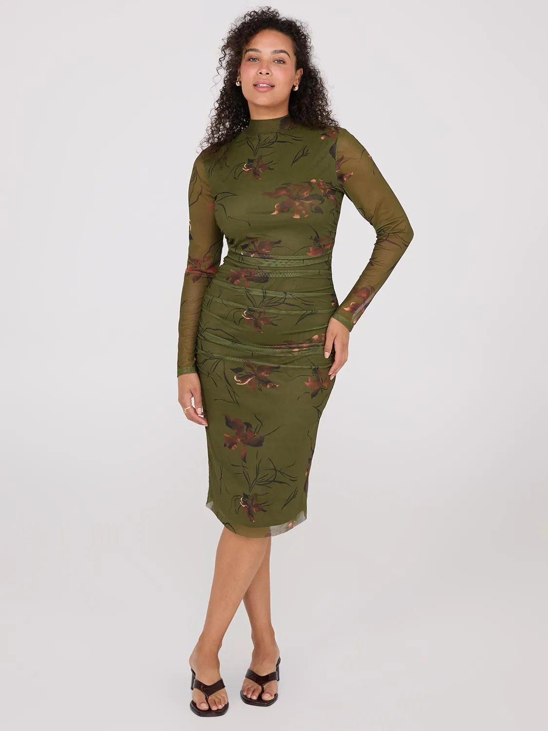 Floral Print Mock Neck Mesh Dress sold by Suzy Shier product image thumbnail 2