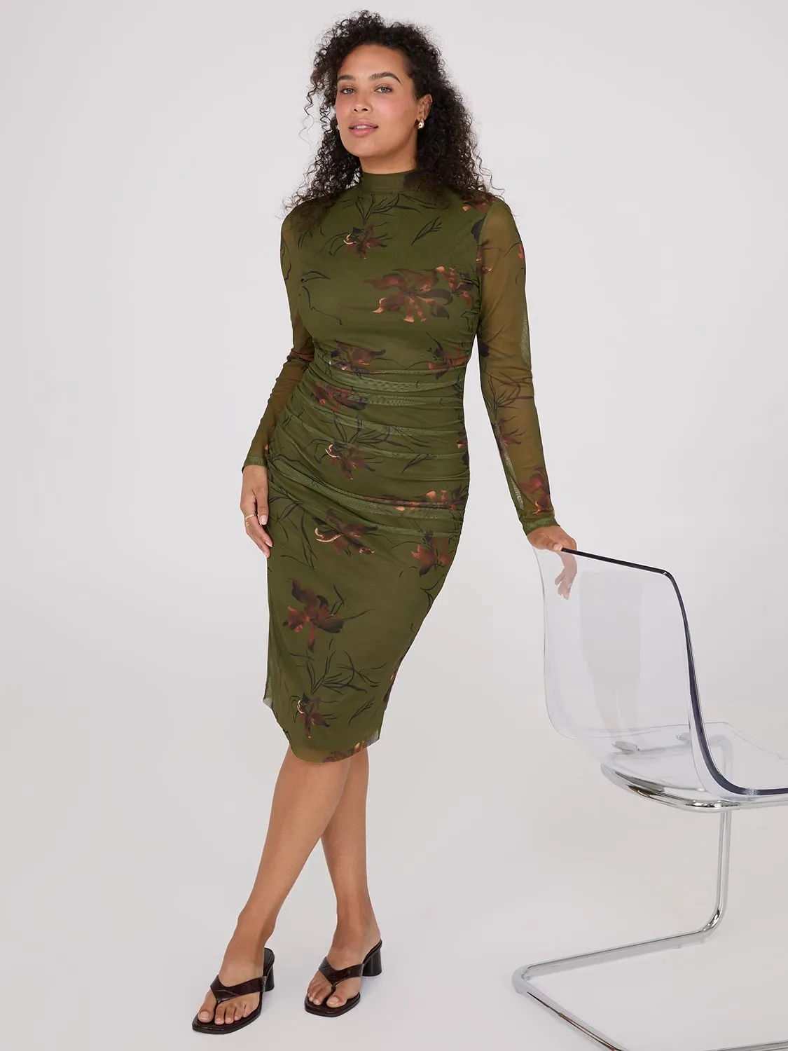 Floral Print Mock Neck Mesh Dress sold by Suzy Shier product image thumbnail 4