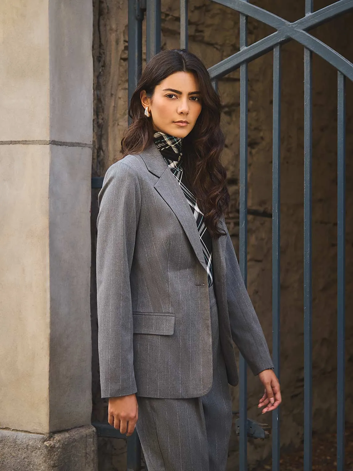 Pinstripe 1-Button Blazer sold by Suzy Shier product image thumbnail 2