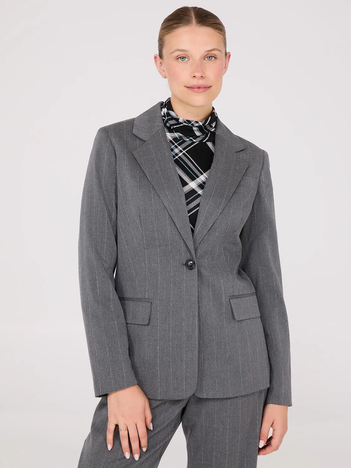 Pinstripe 1-Button Blazer sold by Suzy Shier