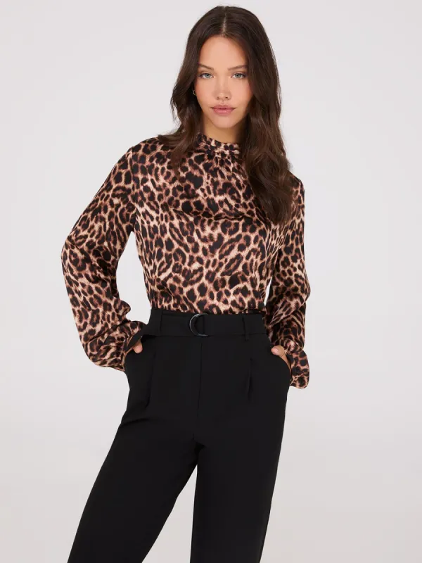 Animal Print Mock Neck Satin Popover Blouse sold by Suzy Shier