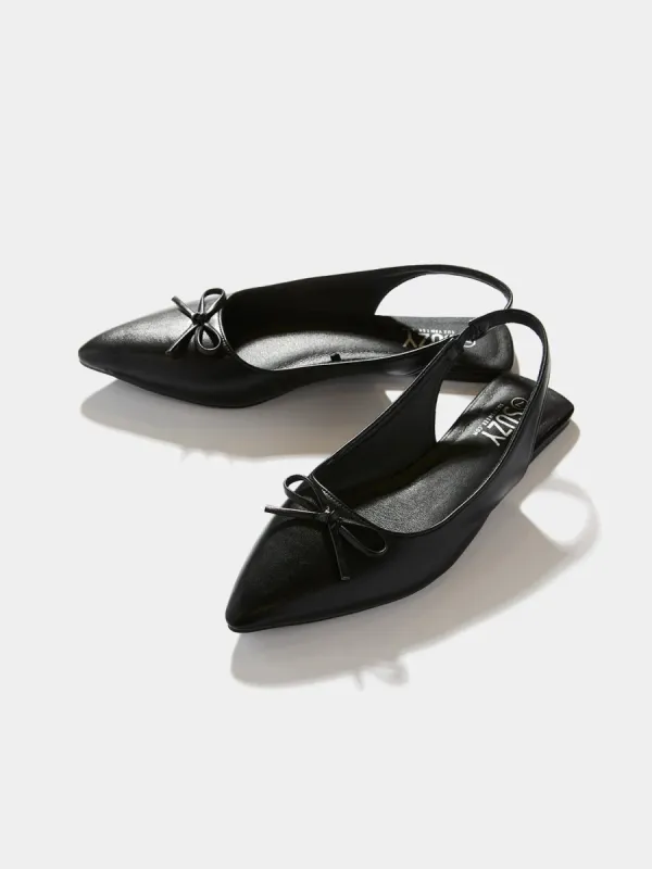 Faux Leather Slingback Flats With Bow Detail sold by Suzy Shier