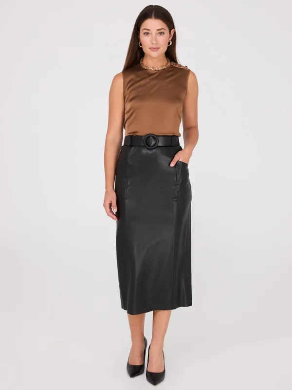 Faux Leather Belted Pencil Skirt sold by Suzy Shier
