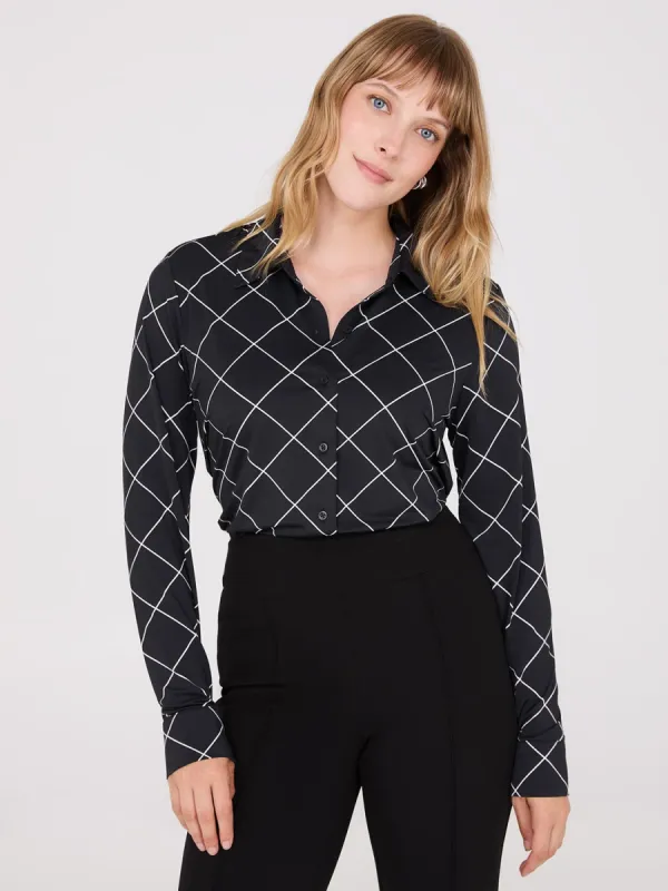 Plaid Long Sleeve Button-Front Blouse sold by Suzy Shier