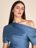One-Shoulder Satin Gown With Pleated Detail sold by Suzy Shier