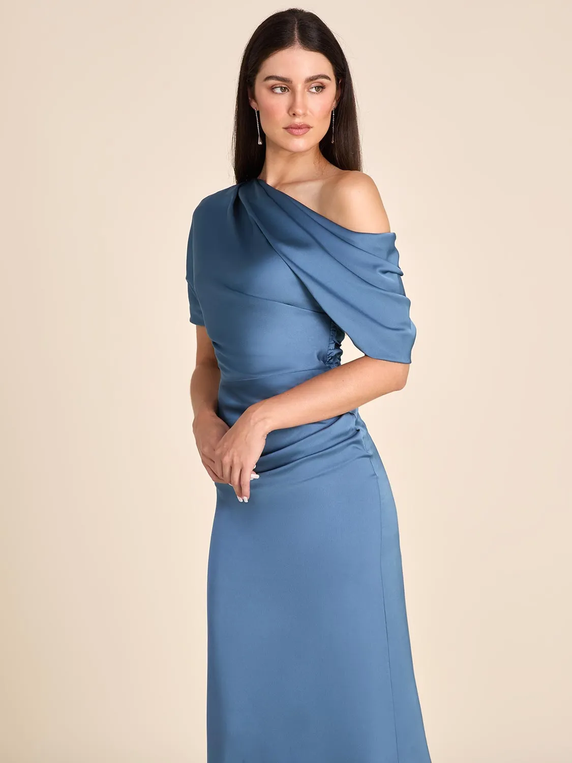 One-Shoulder Satin Gown With Pleated Detail sold by Suzy Shier product image thumbnail 2