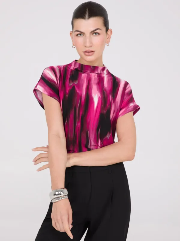 Printed Short Dolman Sleeve Funnel Neck Top sold by Suzy Shier