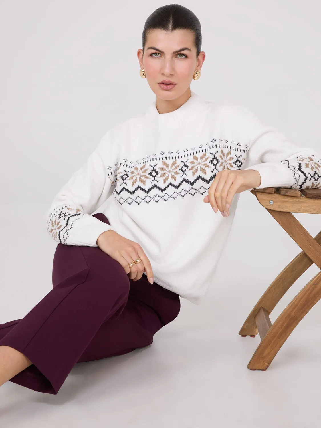 Fair Isle Mock Neck Chenille Sweater sold by Suzy Shier