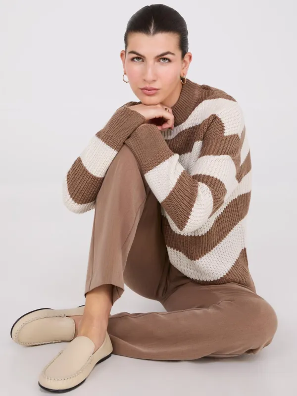Striped Mock Neck Sweater With Side Slits sold by Suzy Shier
