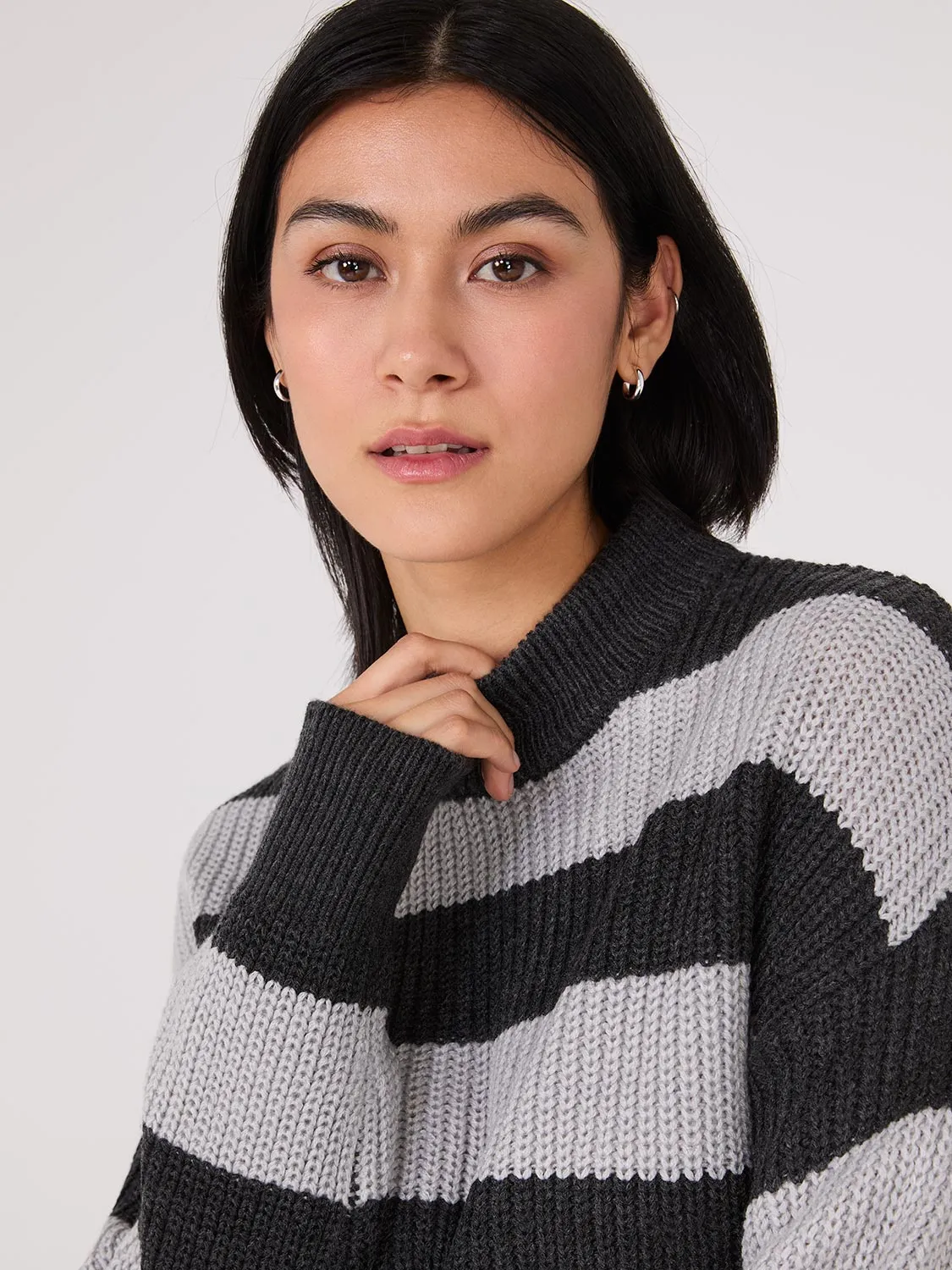Striped Mock Neck Sweater With Side Slits sold by Suzy Shier product image thumbnail 2