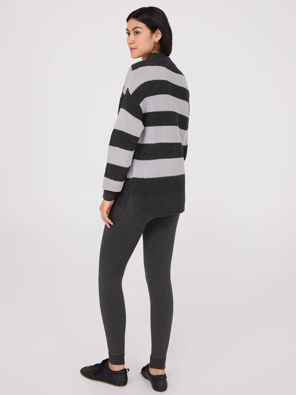 Striped Mock Neck Sweater With Side Slits sold by Suzy Shier product image thumbnail 4
