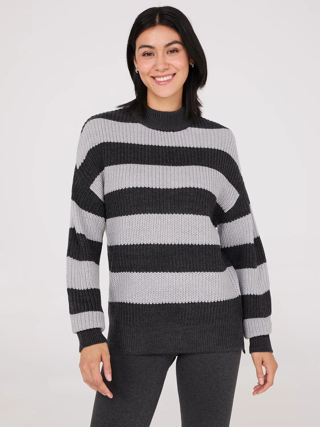 Striped Mock Neck Sweater With Side Slits sold by Suzy Shier product image thumbnail 3