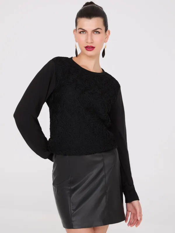 Lace Front French Terry Top sold by Suzy Shier