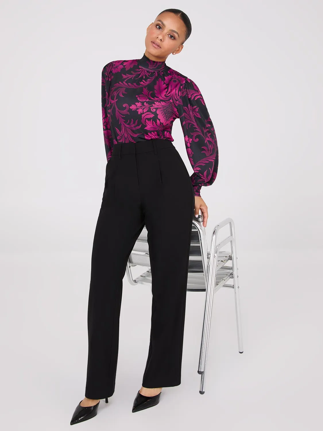 Printed Long Balloon Sleeve Mock Neck Blouse sold by Suzy Shier product image thumbnail 3