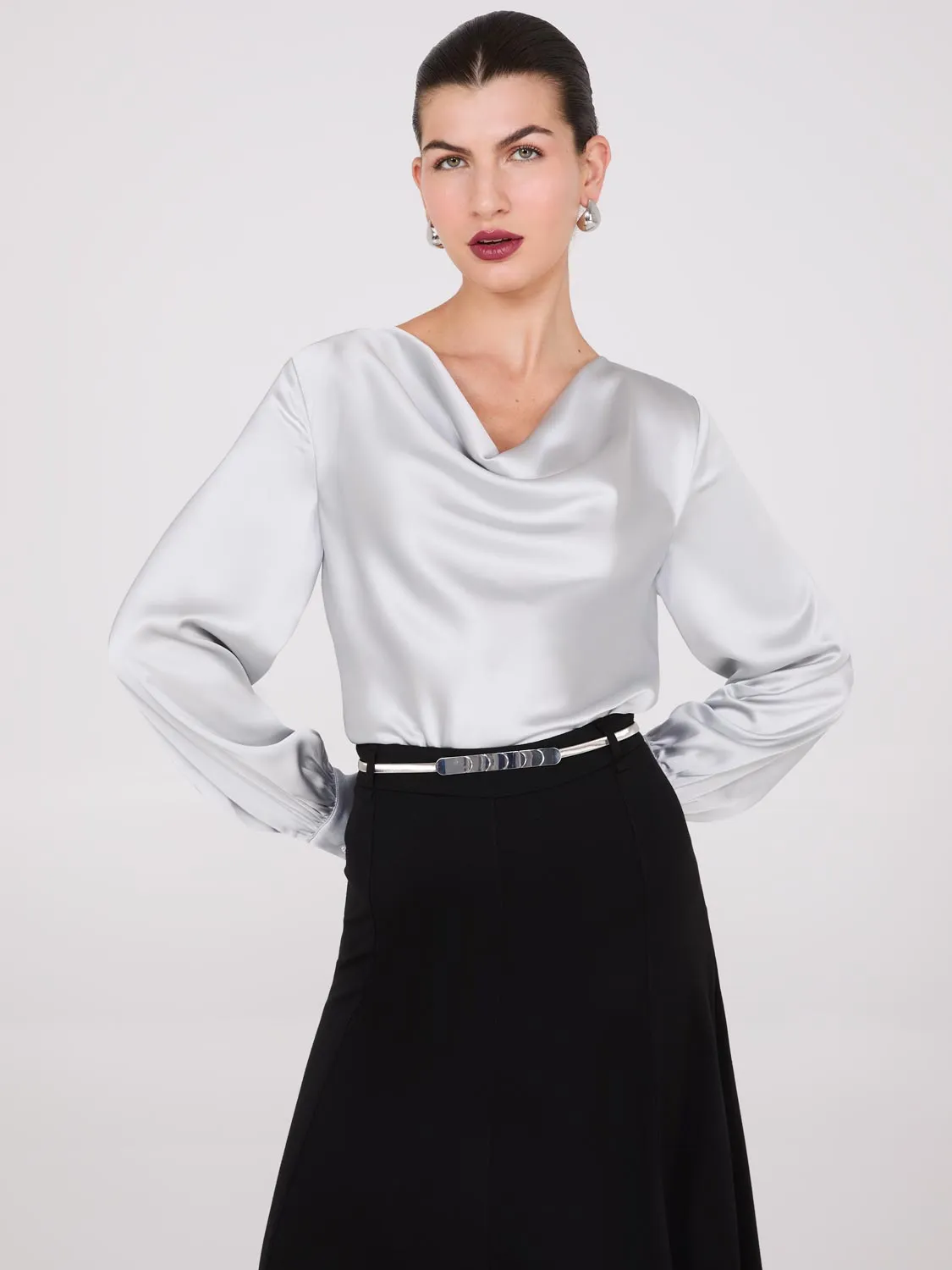 Satin Cowl Neck Blouse sold by Suzy Shier