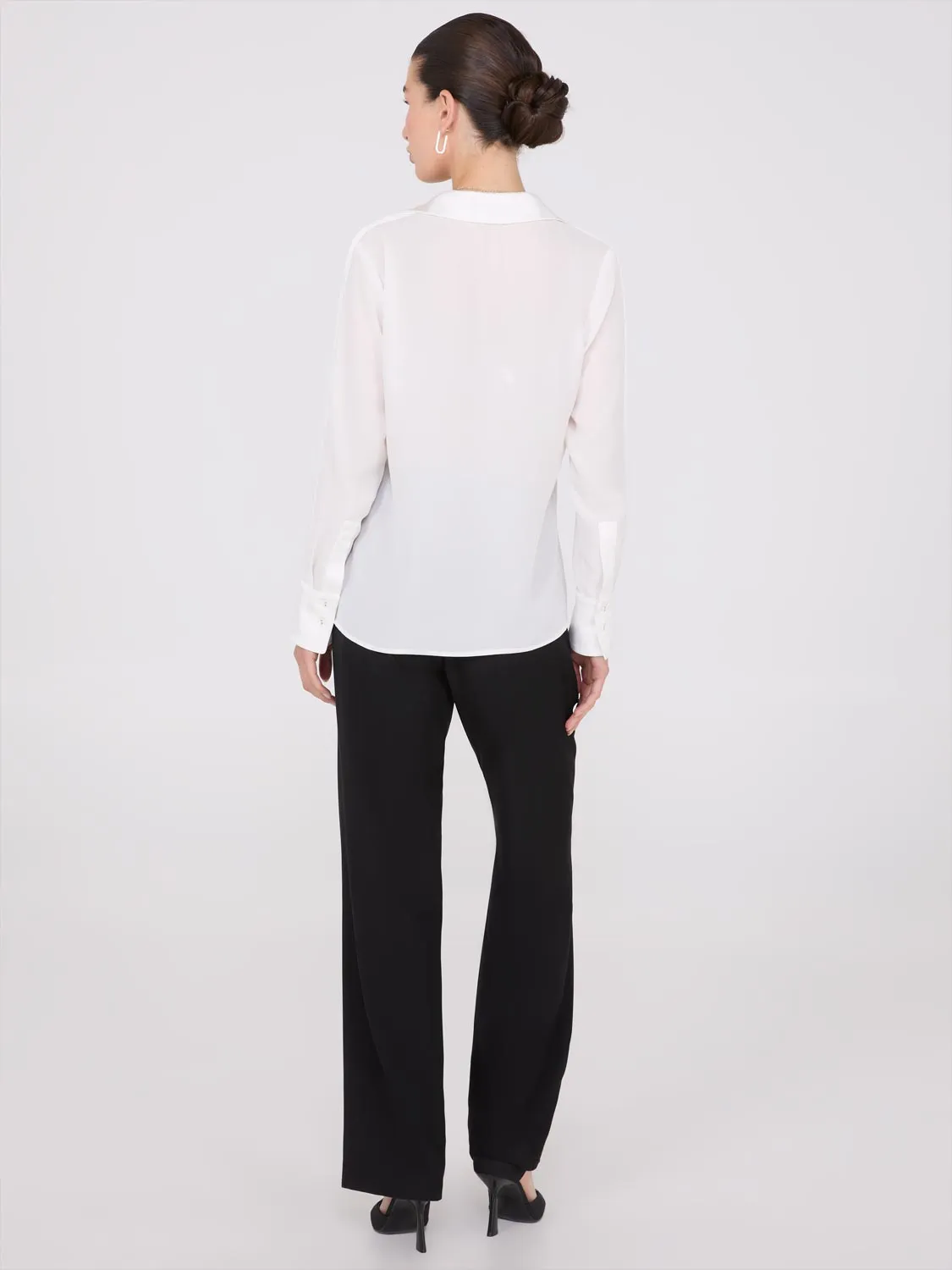 Chiffon Button-Front Blouse With Satin Details sold by Suzy Shier product image thumbnail 4