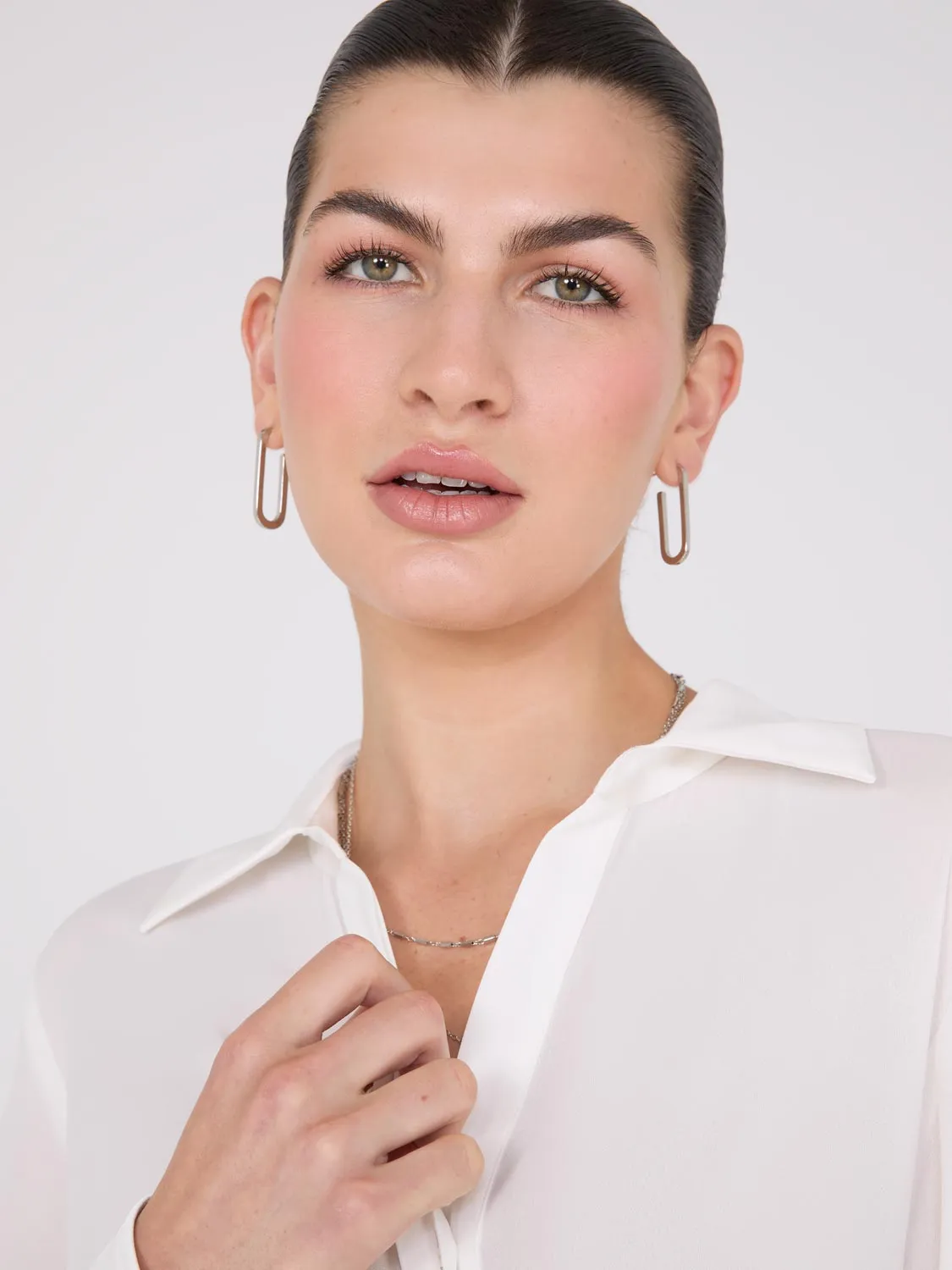 Chiffon Button-Front Blouse With Satin Details sold by Suzy Shier product image thumbnail 3