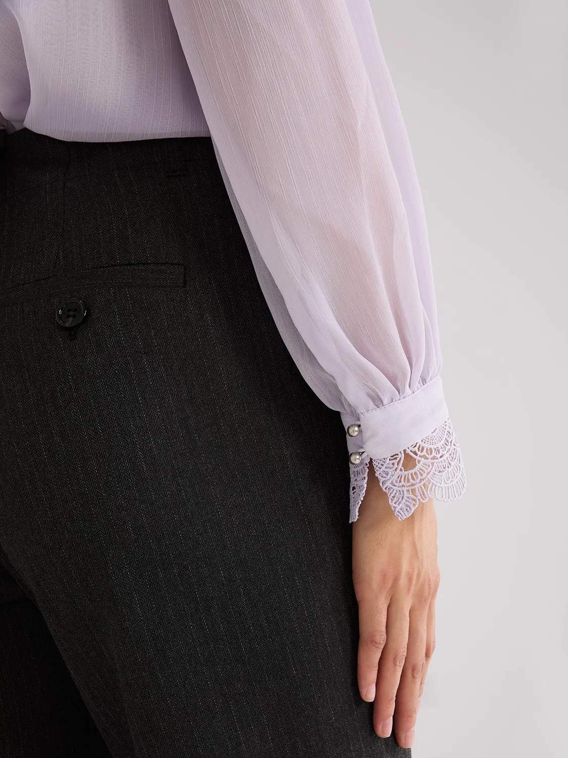 Button-Up Mock Neck Chiffon Blouse sold by Suzy Shier product image thumbnail 3