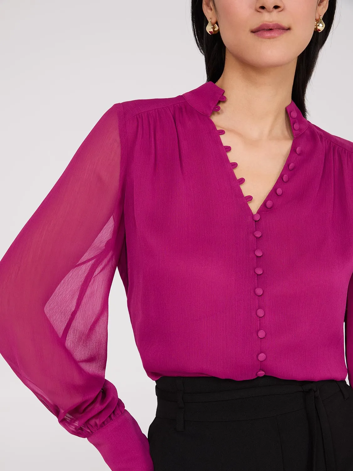 Nehru Collar Button-Front Chiffon Blouse sold by Suzy Shier product image thumbnail 2