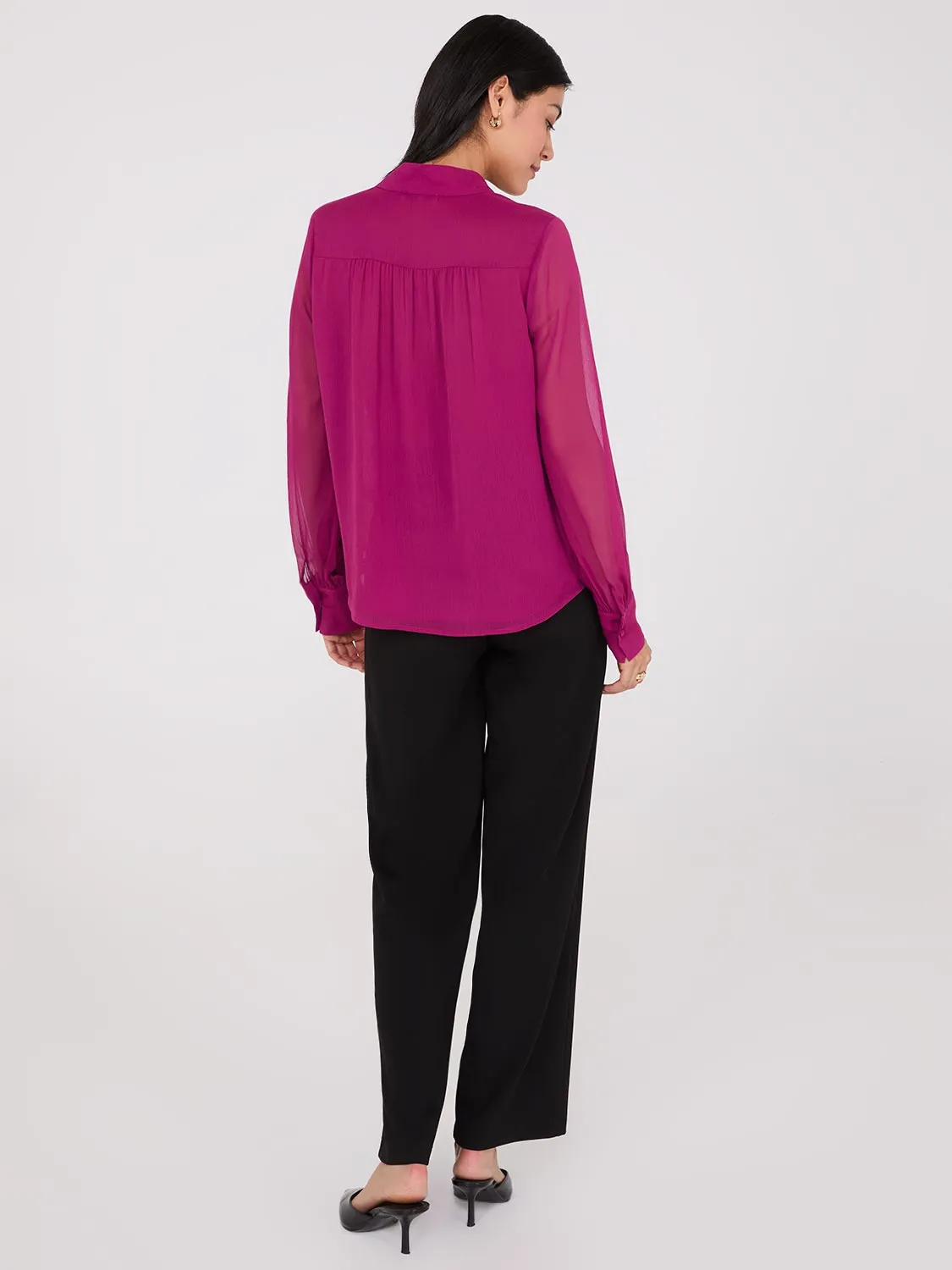 Nehru Collar Button-Front Chiffon Blouse sold by Suzy Shier product image thumbnail 4