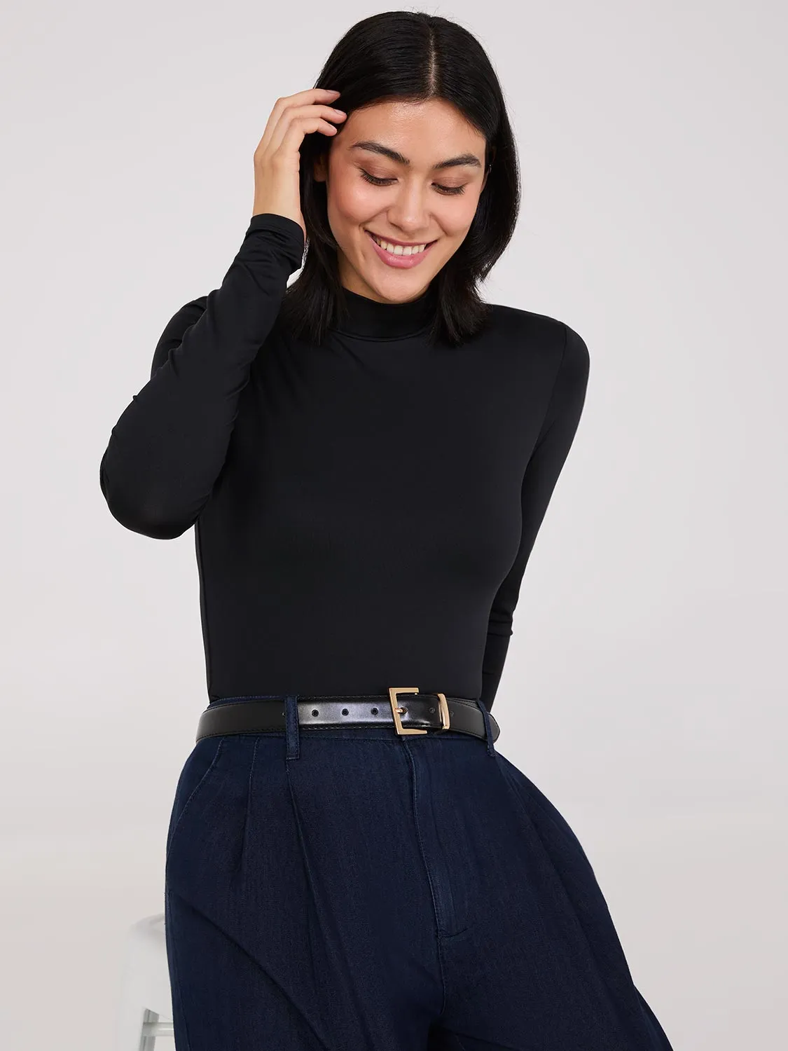 Double Layer Mock Neck Long Sleeve Top sold by Suzy Shier product image thumbnail 4