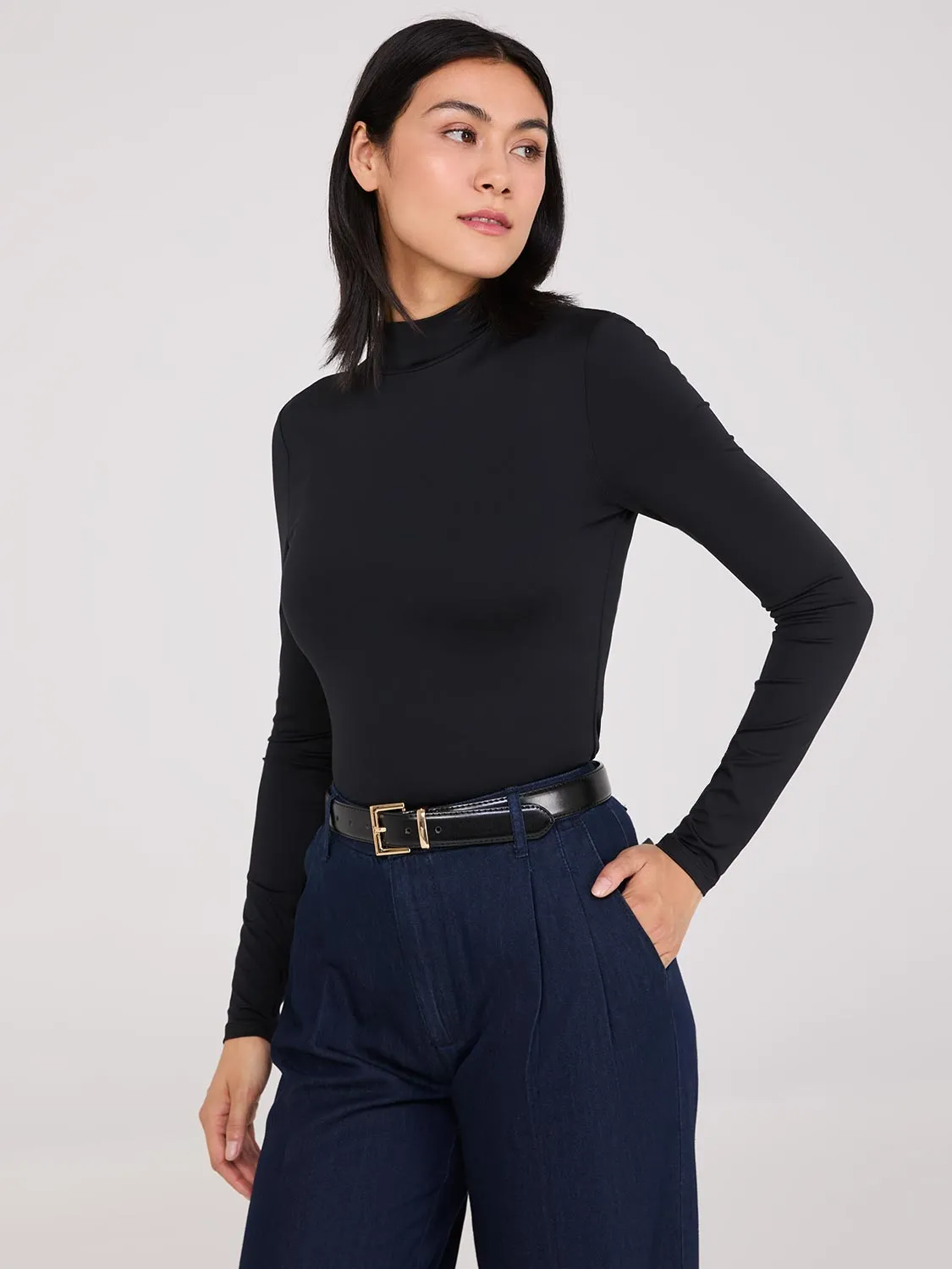 Double Layer Mock Neck Long Sleeve Top sold by Suzy Shier product image thumbnail 2